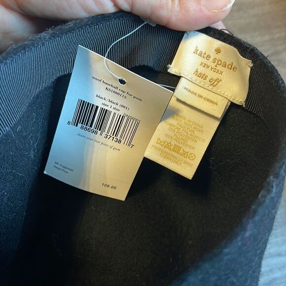 Women's kate spade new york faux fur pompom cap - Black - Picture 2 of 2